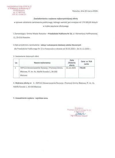 Soki informacja o wyborze